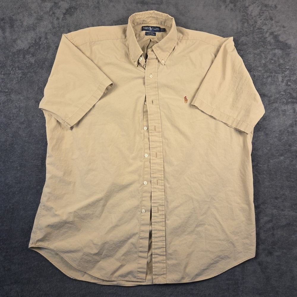 Polo Ralph Lauren Blake Shirt Men's Sz L Khaki Short Sleeve Button Up Cotton